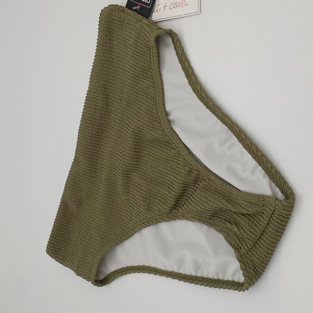Salt + Cove Sandy Rib High Waist Bikini Bottoms Olive Green L